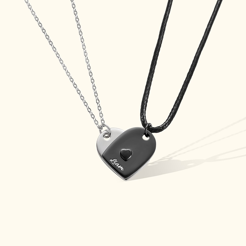 Collier de Couple Personnalisé avec Texte en Forme de Coeur Cadeau de St Valentin pour Couple 2 Pcs