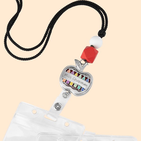 Personalized Apple Aromatherapy Lanyard ID Holder with Bead Teacher Gift