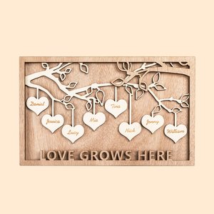 Personalized Wood Hanging 1-12 Hearts Family Tree with Engraved Name and Text Home Decor Christmas Gift for Family
