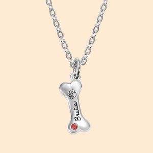 Personalisierte Sterling Silber Knochen-Halskette mit 1-8 Geburtssteinen und Namen Gravur Hunde Haustier Motiv Schmuck Geschenk für Tierliebhaber