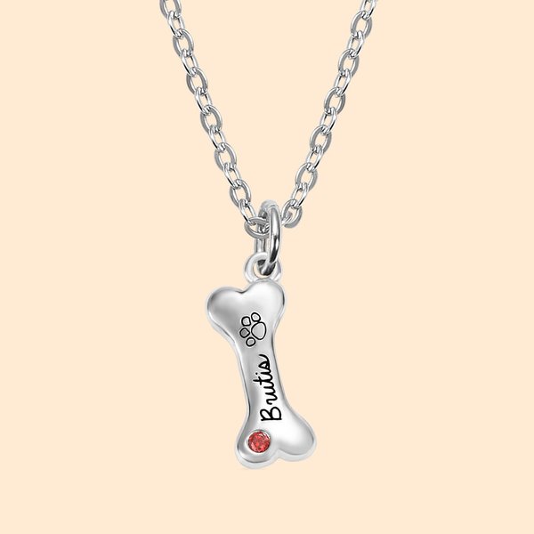 Personalisierte Sterling Silber Knochen-Halskette mit 1-8 Geburtssteinen und Namen Gravur Hunde Haustier Motiv Schmuck Geschenk für Tierliebhaber