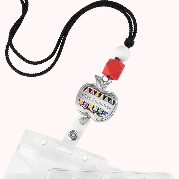 Porte carte d'identité personnalisé avec perle en forme de pomme aromathérapie Cadeau d'enseignant