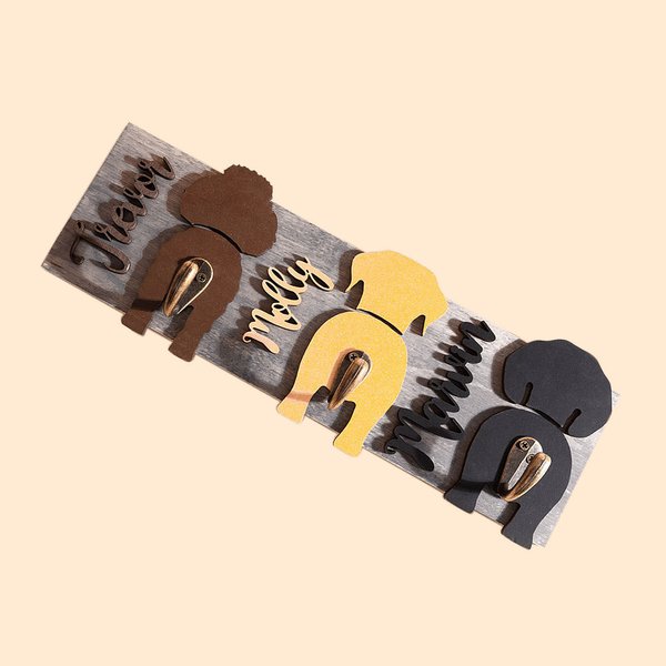 Wooden Dog Butt Leash Holder with Name Hook
