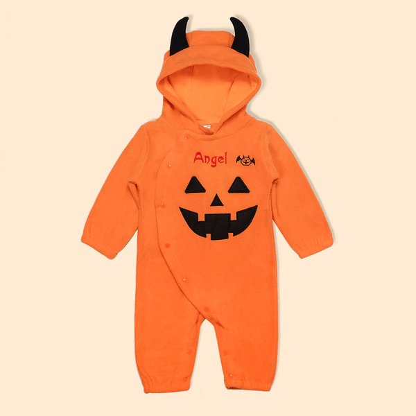 Bordado personalizado de Halloween Calabaza de color niño con capucha mono