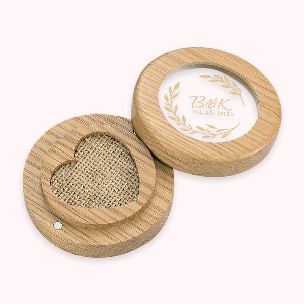 Bague Fiançailles Mariage Magnétique en Bois Boîte de Porteur Cœur