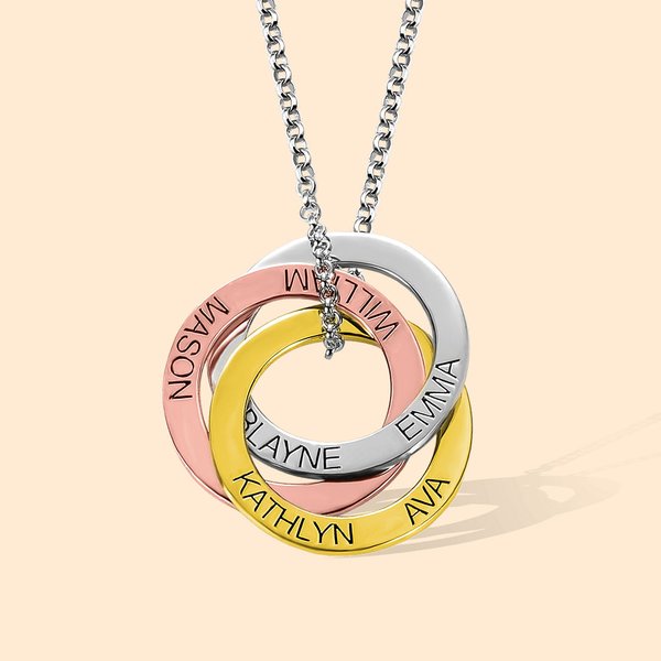 Anillo Ruso Personalizado Trinity Name Necklace With Children Names Birthday for Family