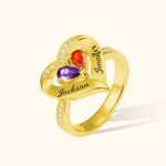 Heart Relationship Ring with Double Names & Birthstones