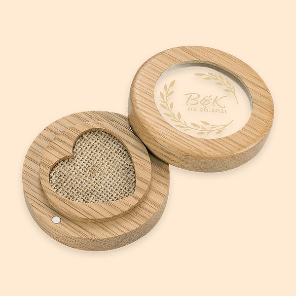 Wooden Magnetic Wedding Engagement Ring Heart Bearer Box