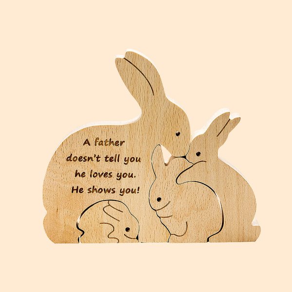 Wooden Family Bunnies Puzzle Engraved Names Easter Gift