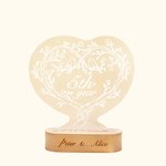 Heart Shaped LED Night Lamp with Wooden Base Anniversary Gift