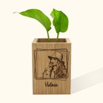 Vaso da fiori in legno con foto personalizzata e nome Regalo di inaugurazione per amici di famiglia