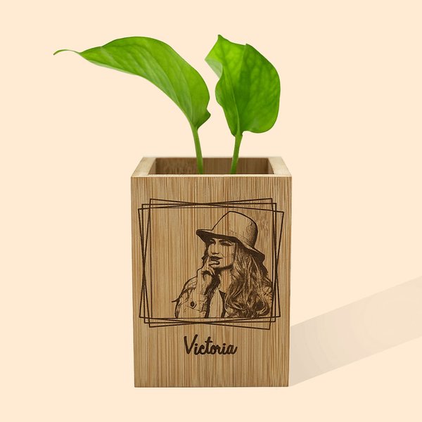 Pot de fleur en bois personnalisé avec photo et nom Cadeau de pendaison de crémaillère pour la famille et les amis