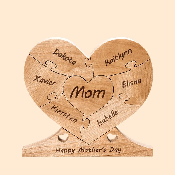 Wooden Heart Family Unity Puzzle Plaque with Names