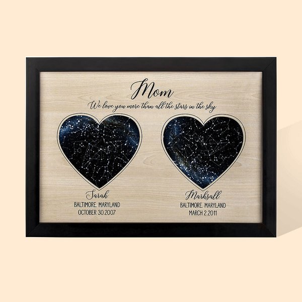 Gepersonaliseerde Sterrenkaart Gegraveerd Houten Teken Decoratieve Muurkunst met Titel Naam en Datum Vaderdag Moederdag Cadeau voor Papa Mama