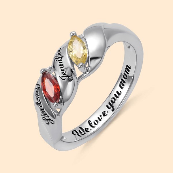 Name Horse Eye Birthstones Twining Ring in Silver