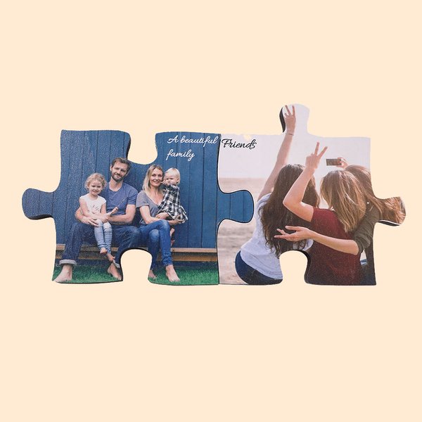 Marco conmemorativo de madera en forma de rompecabezas