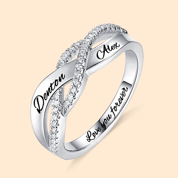 Twisted Silver Ring Engraved Double Name Valentine's Day