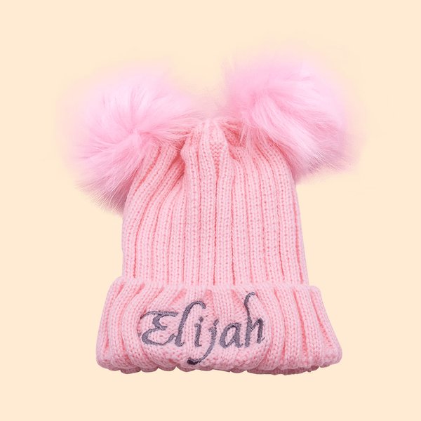 Personalizado doble Pom Pom bebé de punto gorro de invierno con el nombre bordado Baby Shower Navidad Día de cumpleaños de regalo para el niño recién nacido
