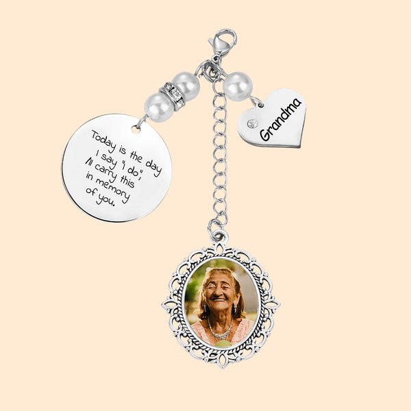 Lace Oval Photo Bouquet Charm Heart Pendant