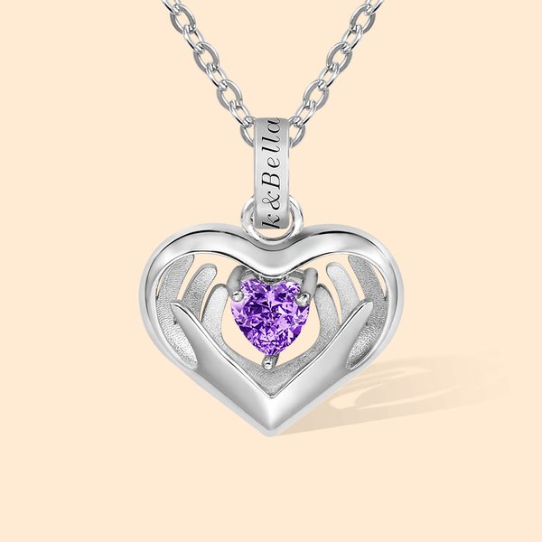 Henkilökohtainen Rakkaus Heart kädet Birthstone kaulakoru kaiverrettu nimi vuosipäivä syntymäpäivä lahja naisille