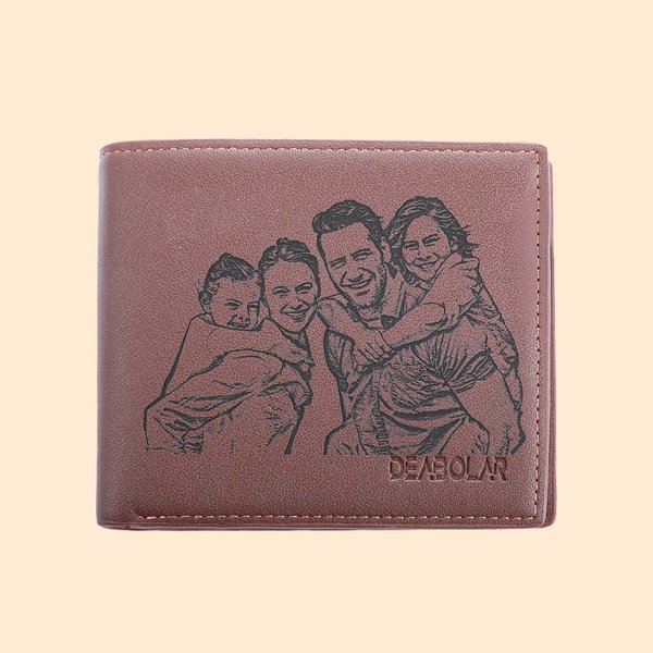 Personalised Men's Foldable Leather Wallet with Engraved Text Photo Father's Day Anniversary Birthday Gift for Him