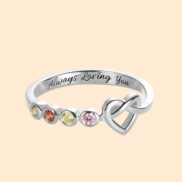 2 - 4 Birthstones Herz Ring für Frauen in Silber