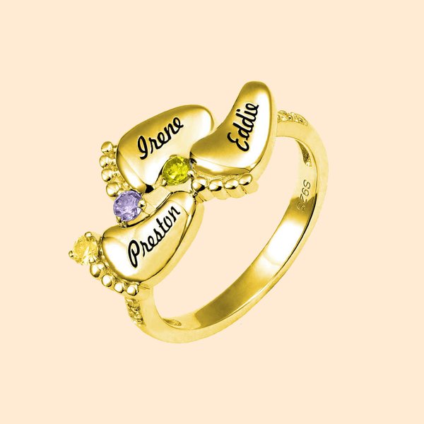Anello per piedi personalizzato con nomi di bambini e pietre di nascita