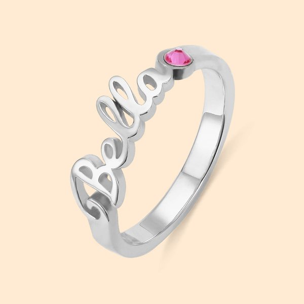 Vrouwen Namen Ring Gegraveerde Geboortestenen Op Maat