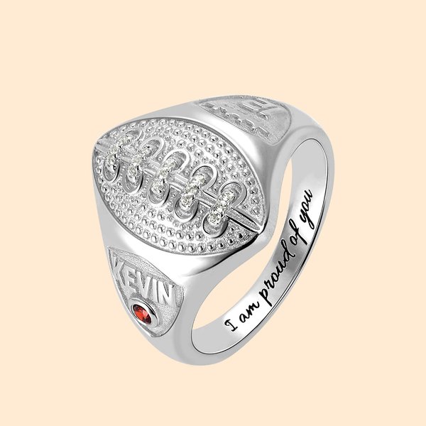 Bague de Rugby Personnalisée avec Numéro Nom Pierre de Naissance Cadeau pour Homme