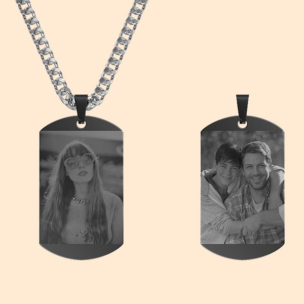 Gepersonaliseerde dubbelzijdige foto dog tag ketting Titanium staal sieraden Memorial verjaardag Vaderdag cadeau voor mannen