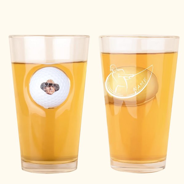 Verre à Bière Personnalisé avec Nom Photo Verre Incrusté avec Balle de Golf Cadeau Anniversaire Fête des Père pour Homme
