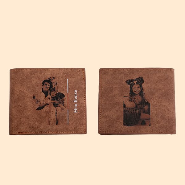 Portefeuille en Cuir pour Homme Personnalisé avec Photos Gravées Cadeau de Fête des Pères pour Papa Grand-père