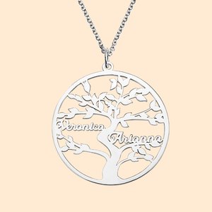 Collier Personnalisé Prénom Forme Arbre Généalogique Symbole de Famille Cadeau Anniversaire Fête des Mères pour Mère Grand-Mère