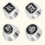 Personalized Old English Gothic Vintage Initial Signet Sterling Silver Ring Gift for Woman Man