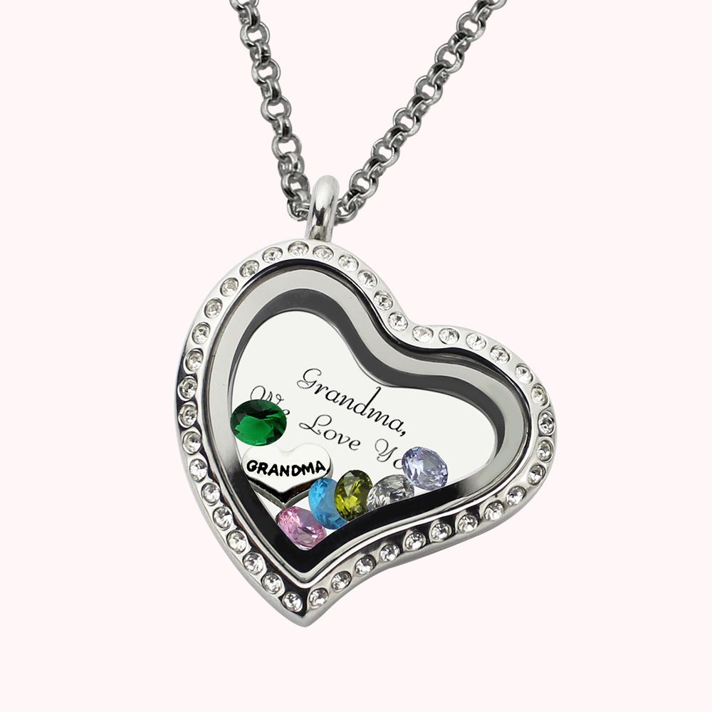 Floating Locket Necklace Gifts for Mom with Custom Kid's Names