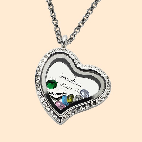 Floating Locket Necklace with Birthstones and Kid's Names