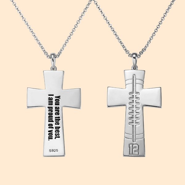 Engraved Cross Football Number Necklace
