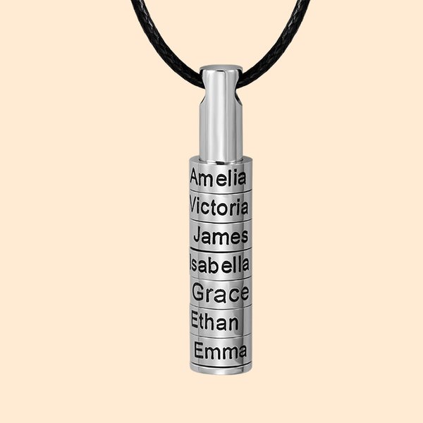 Collier Homme Personnalisé avec Prénom Collier avec Anneaux de Nom Cadeau Anniversaire Famille