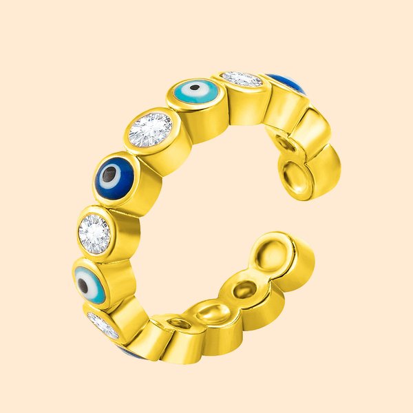 Evil Eye Adjustable Birthstone Ring for Women
