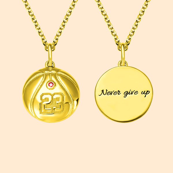 Collier Personnalisé Pierre de Naissance et Chiffre Pendentif en Argent en Basketball Cadeau d'Anniversaire pour Amoureux de Basketball | Callie
