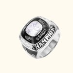 Personalized Fantasy Football Basketball Baseball Softball Championship Ring with Gemstone and Text Sport Theme Jewelry Winner Award Gift for Men