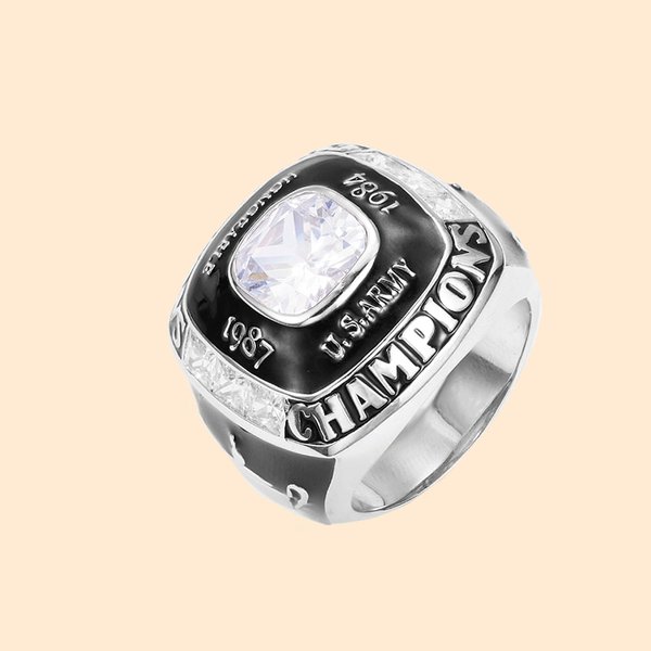 Fantasy Baseball Softball Champ Ring with Gemstone