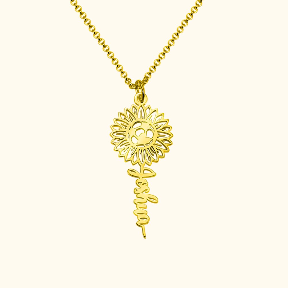 Collier Écriture Prénom Vertical Personnalisé Pendentif Balle Fleur Tournesol Cadeau pour Femme Amoureux de Sport