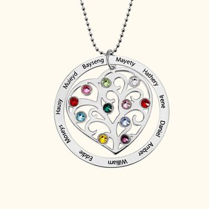 Personalisierte Familie Baum Birthstone Halskette mit eingraviertem Namen des Kindes Muttertag Geburtstag Geschenk für sie