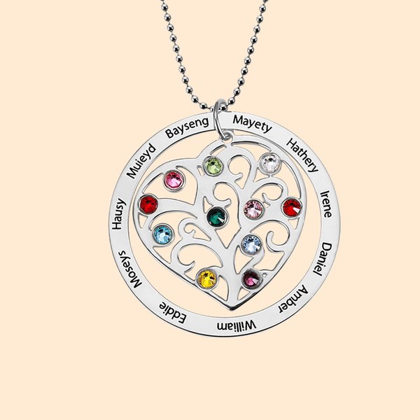 Personalisierte Familie Baum Birthstone Halskette mit eingraviertem Namen des Kindes Muttertag Geburtstag Geschenk für sie