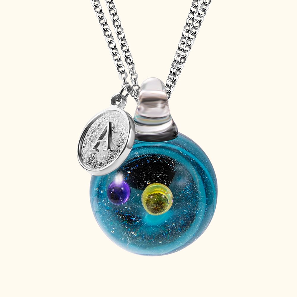 Collier Pendentif Voie Lactée Univers Rond Fait à la Main avec Initiales