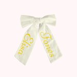 Embroidered Name Long Hair Bow Cotton