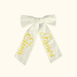Embroidered Name Long Hair Bow Cotton