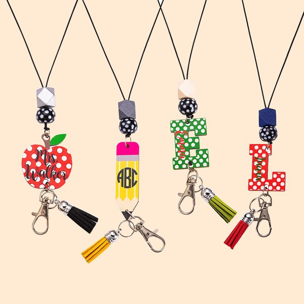 Lápiz grabado/Apple/Inicial Lanyard Id Badge Holder