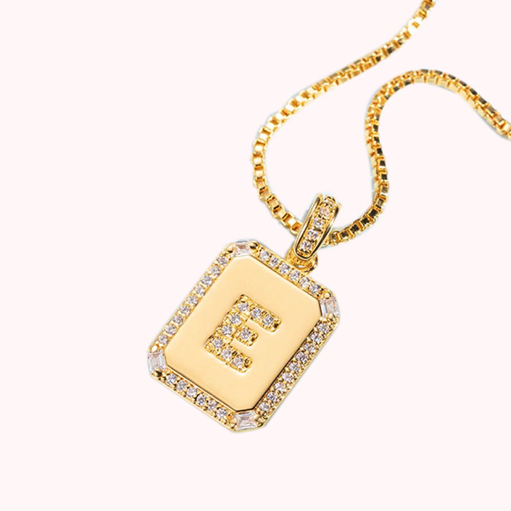 Collier Personnalisé avec Initiale en Zircon Pendentif Plaque Cadeau pour Femme